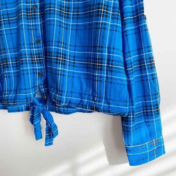 Allie&Rob Women's Long Sleeve Button-Up Drawstring Shirt, Blue Plaid, Size XL - Picture 7 of 8